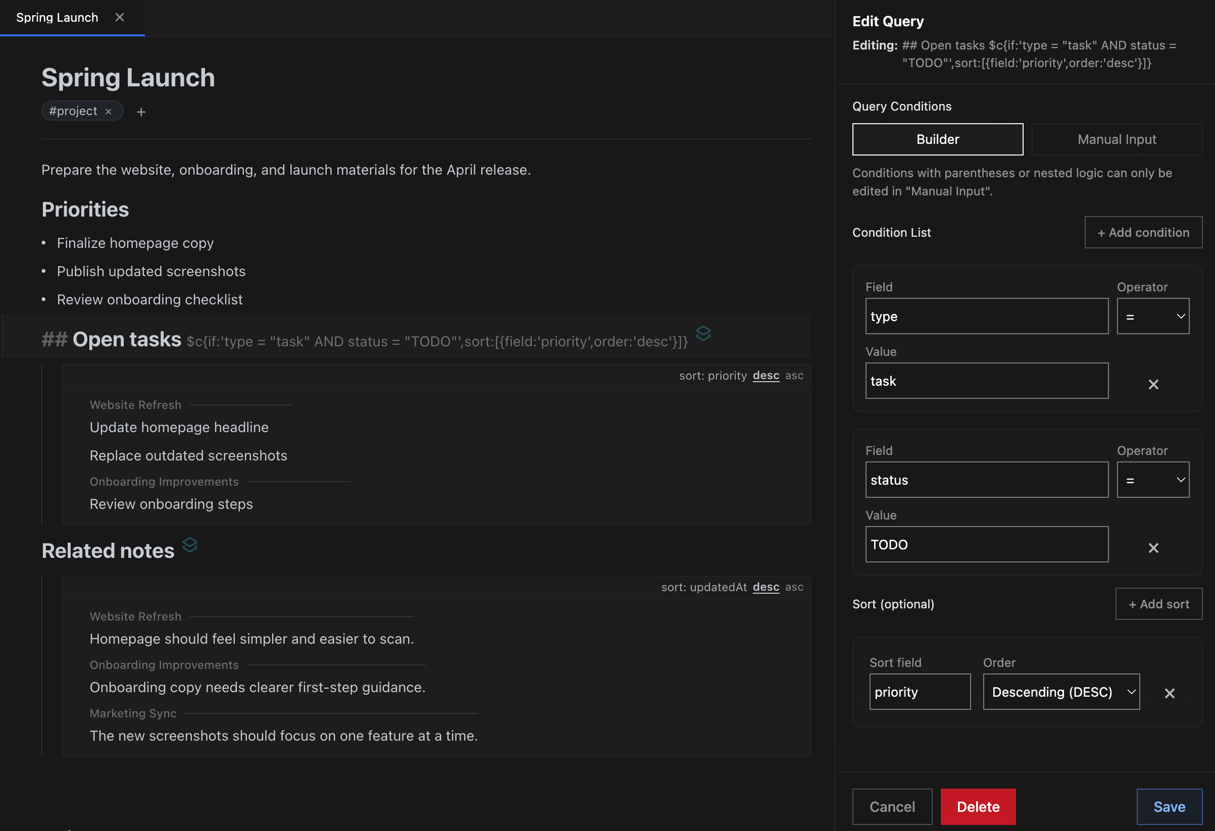 Dynamic Queries Visual